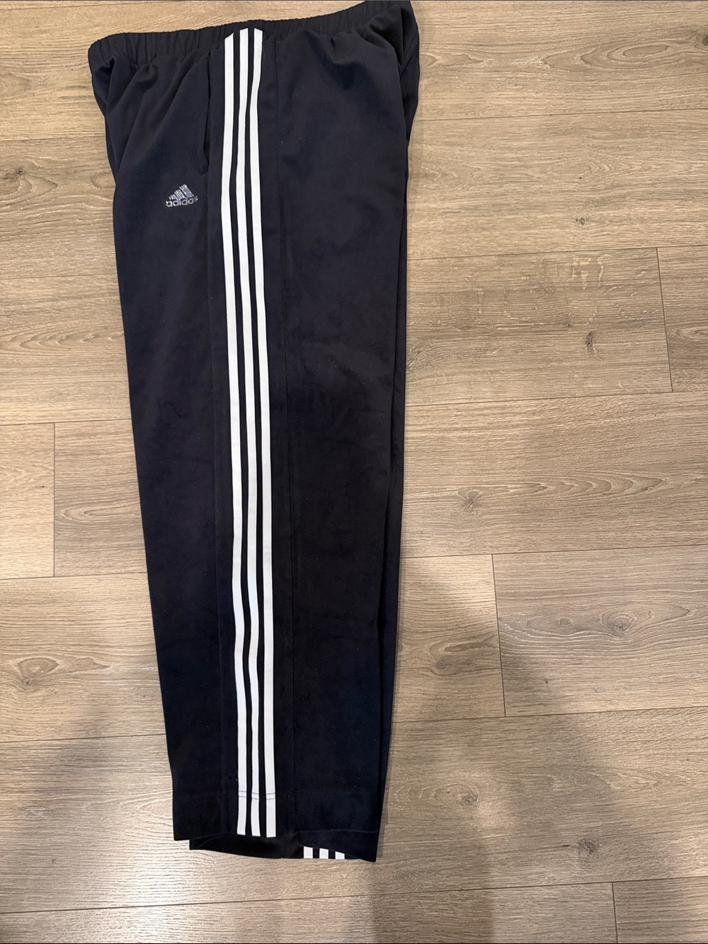 adidas Black Track Pants with White Three-Stripe Side and Bling logo